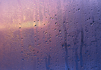 Image showing Water drops and sunlight on glass