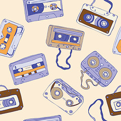 Image showing Seamless pattern of retro cassette tapes