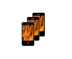 Image showing mobile phone with flame on the white background