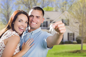 Image showing Military Couple with House Keys In Front of New Home