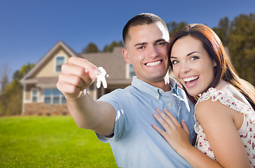 Image showing Military Couple with House Keys In Front of New Home