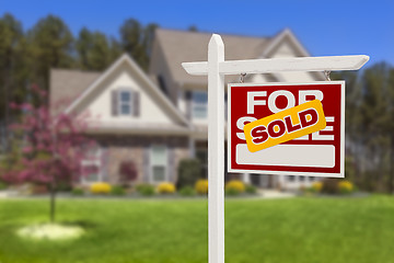 Image showing Sold Home For Sale Sign in Front of New House