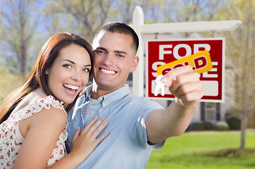 Image showing Military Couple In Front of Home, House Keys and Sign