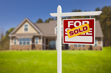 Image showing Sold Home For Sale Sign in Front of New House