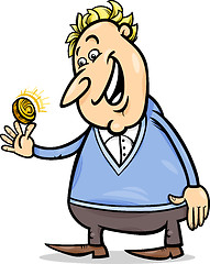 Image showing lucky man with golden coin cartoon