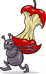 Image showing ant with apple core cartoon illustration