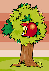 Image showing nibbled apple on tree cartoon illustration