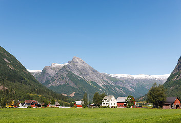 Image showing Village at the foot of mountain in Norway