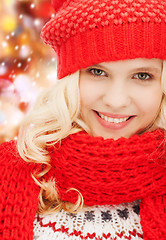 Image showing teenage girl in red hat and scarf