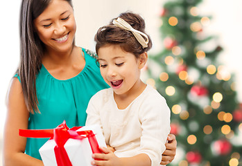 Image showing happy mother and child girl with gift box