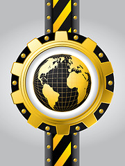 Image showing Technology background with globe inside cogwheel 