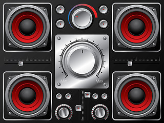 Image showing Red speakers with amplifier and knobs 