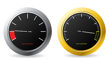 Image showing Silver and gold framed speedometers