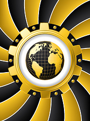 Image showing Golden cogwheel and globe 