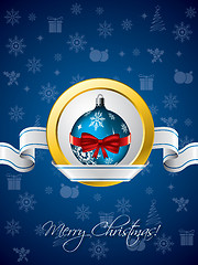 Image showing Blue christmas greeting with ribbon design 