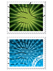 Image showing Abstract design on blue and green stamps 