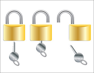 Image showing Open and closed padlocks with key