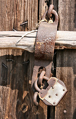 Image showing Old retro lock on wooden door