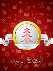 Image showing Red christmas greeting card with ribbon