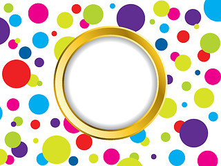 Image showing Colorful dotted backdrop with golden ring 