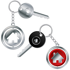 Image showing Keys with house keyholders 