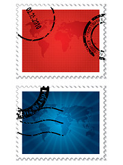 Image showing Stamps with world map designs 