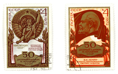 Image showing Lenin on vintage postage stamps