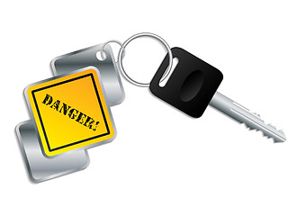 Image showing Cool yellow-metallic keyholder with key 