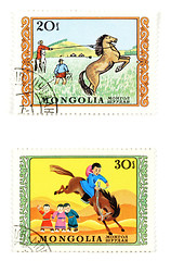 Image showing Old post stamps from Mongolia (Asia)