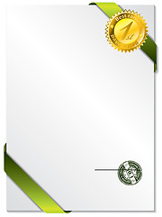 Image showing Seal on green ribbon and paper 