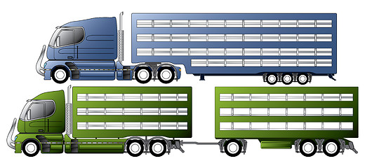 Image showing Trucks with animal transportation trailers 