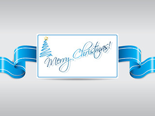 Image showing Blue ribbon with christmas card 