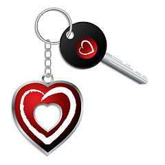 Image showing Heart design key with keychain and keyholder 