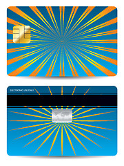 Image showing Bursting orange rays on blue bank card 