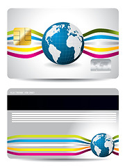 Image showing Credit card design with waves and globe 