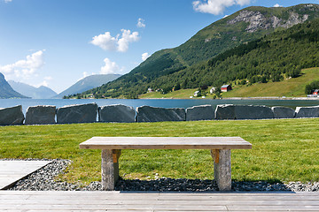 Image showing Tourist table at the fjord shore, Norway