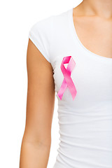 Image showing woman with pink cancer awareness ribbon