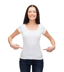 Image showing smiling woman in blank white t-shirt