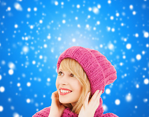 Image showing woman in pink hat and scarf