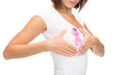 Image showing woman with pink cancer awareness ribbon