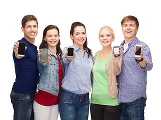 Image showing students showing blank smartphones screens