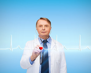 Image showing smiling doctor or professor with stethoscope