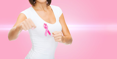 Image showing woman with pink cancer awareness ribbon