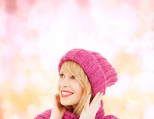 Image showing woman in pink hat and scarf