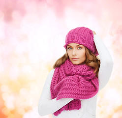 Image showing woman in pink hat and scarf