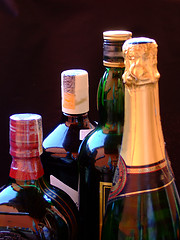 Image showing Wine, whiskey, and Champagne bottles