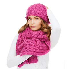 Image showing woman in pink hat and scarf