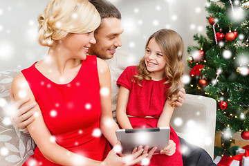 Image showing smiling family with tablet pc