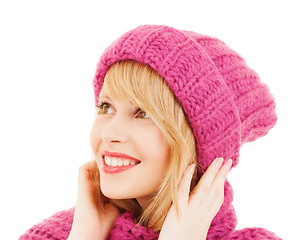 Image showing woman in pink hat and scarf