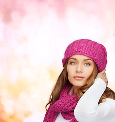 Image showing woman in pink hat and scarf